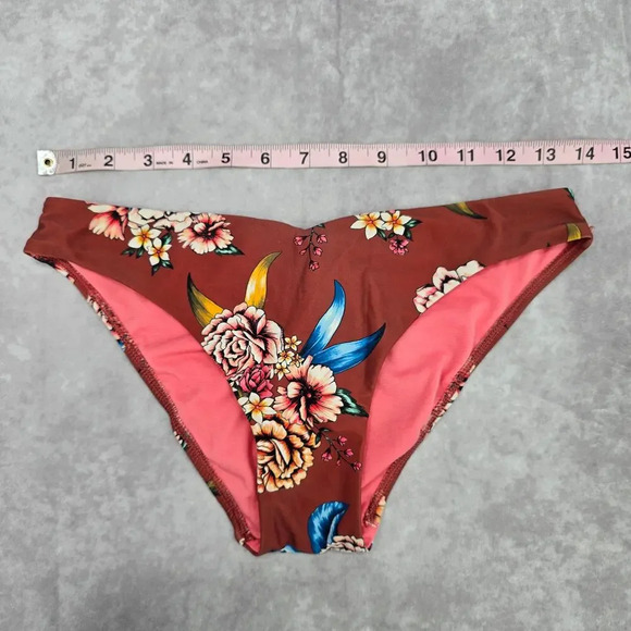 No Boundaries Brown Blue Floral Tie Medium Bikini Bottom Swimwear - Picture 3 of 6